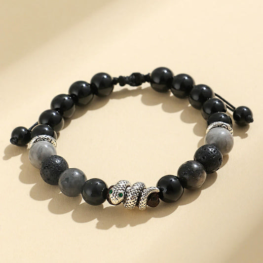 Mythstone Black Onyx Black Glitter Stone White Agate White Turquoise Year Of The Snake Protection Bracelet