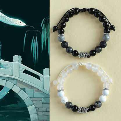 Mythstone Black Onyx Black Glitter Stone White Agate White Turquoise Year Of The Snake Protection Bracelet