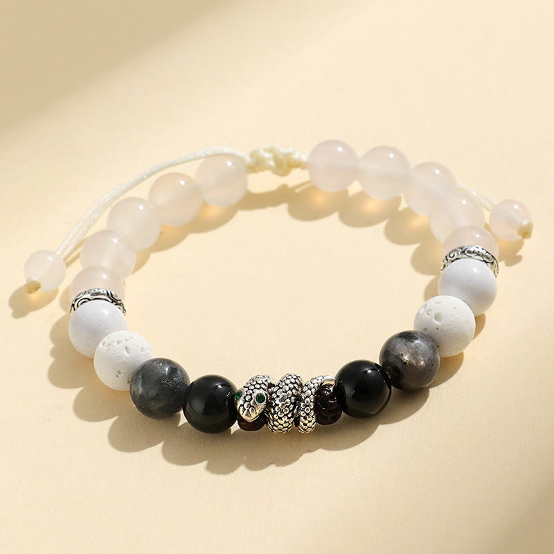 Mythstone Black Onyx Black Glitter Stone White Agate White Turquoise Year Of The Snake Protection Bracelet