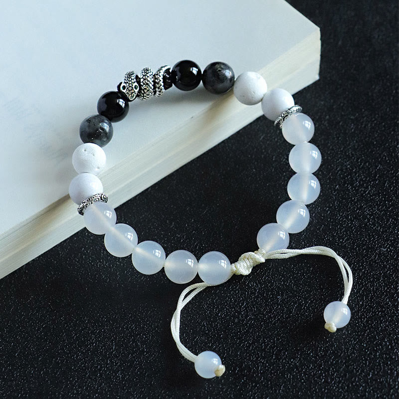 Mythstone Black Onyx Black Glitter Stone White Agate White Turquoise Year Of The Snake Protection Bracelet