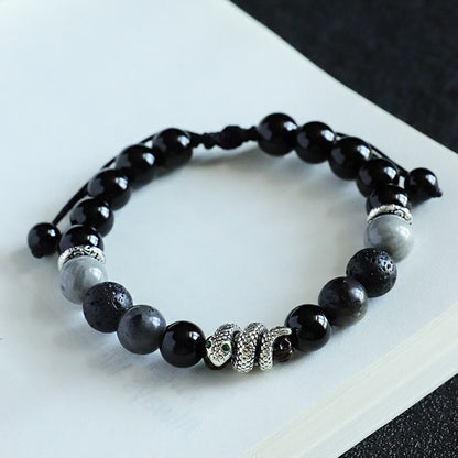 Mythstone Black Onyx Black Glitter Stone White Agate White Turquoise Year Of The Snake Protection Bracelet