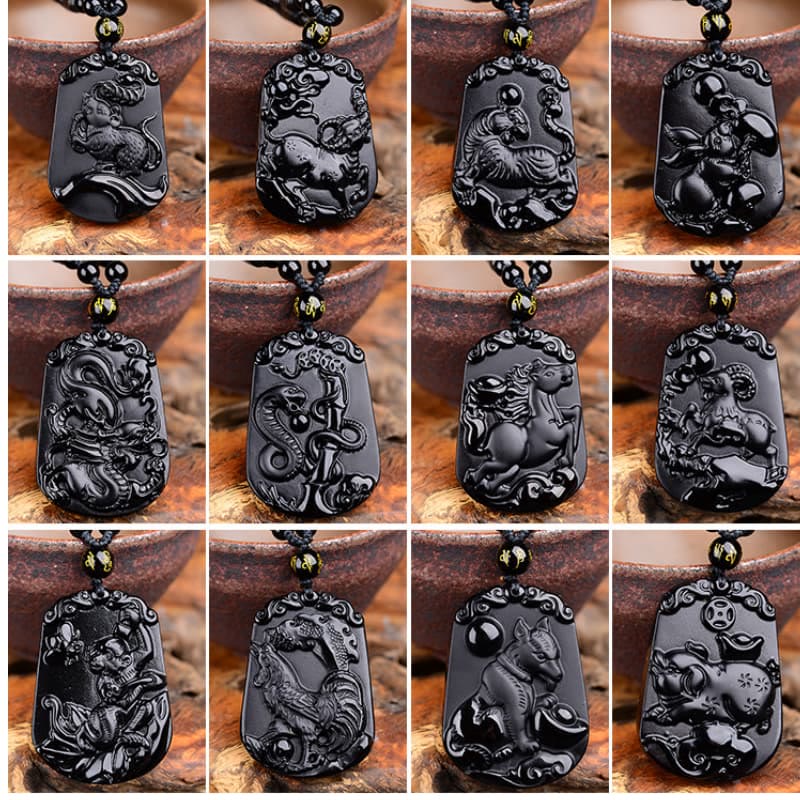 Mythstone Chinese Zodiac Obsidian Purification Fulfilment Necklace Pendant