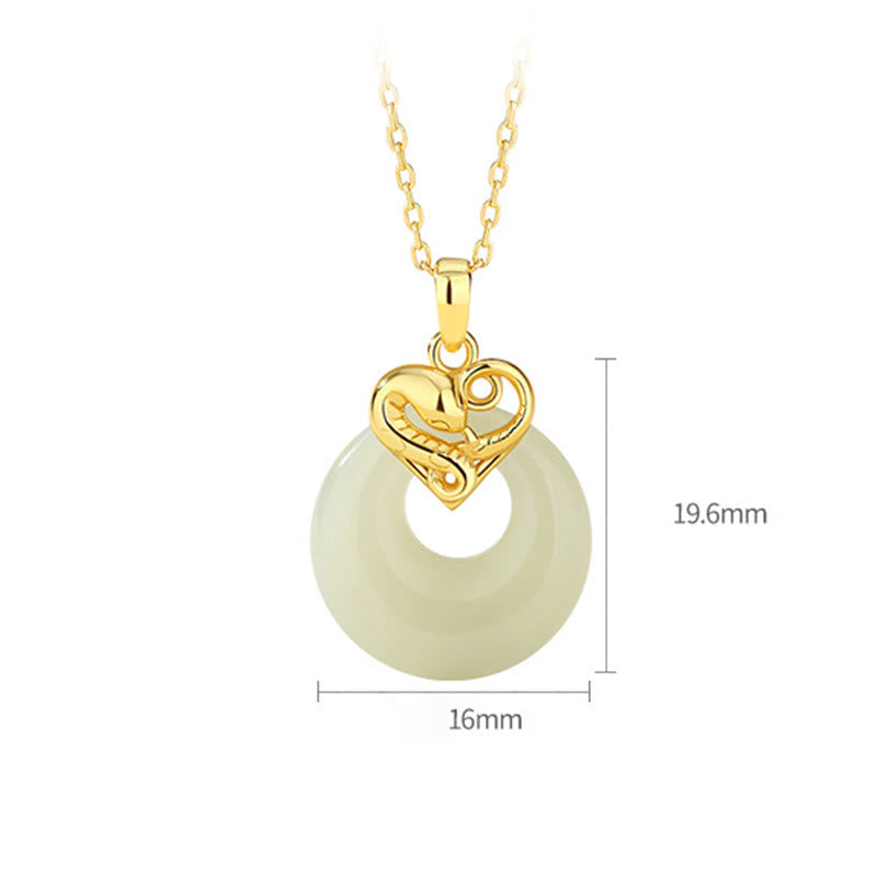 Mythstone 925 Sterling Silver Heart Hetian Jade Chalcedony Peace Buckle Year Of The Snake Blessing Luck Necklace Pendant