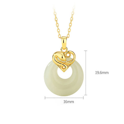 Mythstone 925 Sterling Silver Heart Hetian Jade Chalcedony Peace Buckle Year Of The Snake Blessing Luck Necklace Pendant