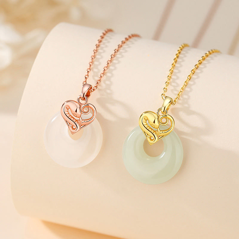 Mythstone 925 Sterling Silver Heart Hetian Jade Chalcedony Peace Buckle Year Of The Snake Blessing Luck Necklace Pendant