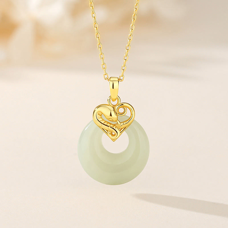 Mythstone 925 Sterling Silver Heart Hetian Jade Chalcedony Peace Buckle Year Of The Snake Blessing Luck Necklace Pendant