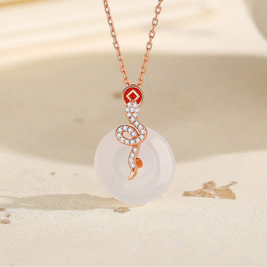 Mythstone 925 Sterling Silver Chalcedony Peace Buckle Year Of The Snake Luck Necklace Pendant