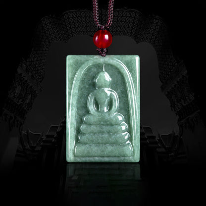 Mythstone Formless Buddha Jade Square Amulet Prosperity String Necklace Pendant