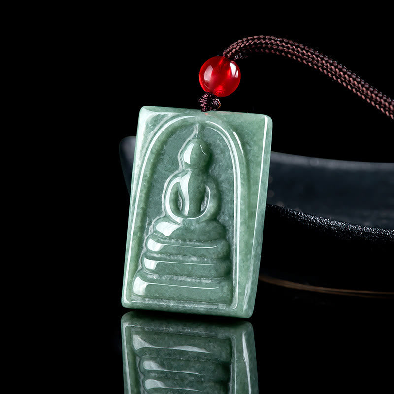 Mythstone Formless Buddha Jade Square Amulet Prosperity String Necklace Pendant