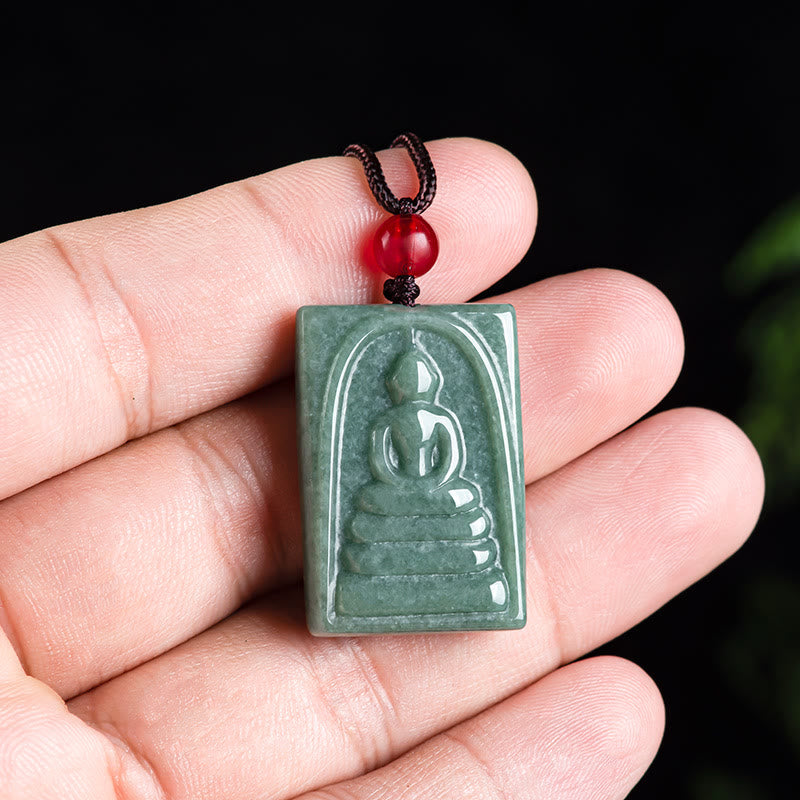 Mythstone Formless Buddha Jade Square Amulet Prosperity String Necklace Pendant