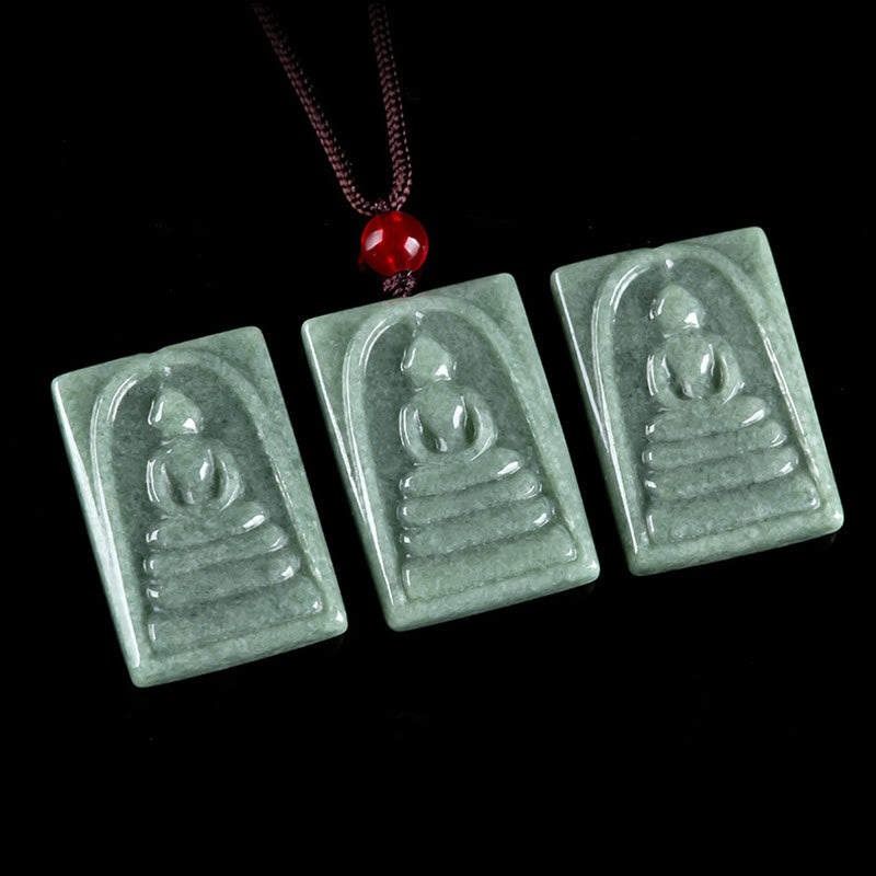 Mythstone Formless Buddha Jade Square Amulet Prosperity String Necklace Pendant