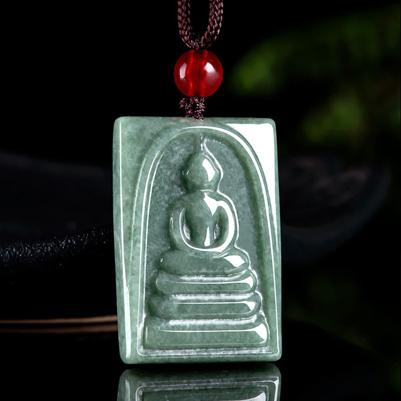 Mythstone Formless Buddha Jade Square Amulet Prosperity String Necklace Pendant