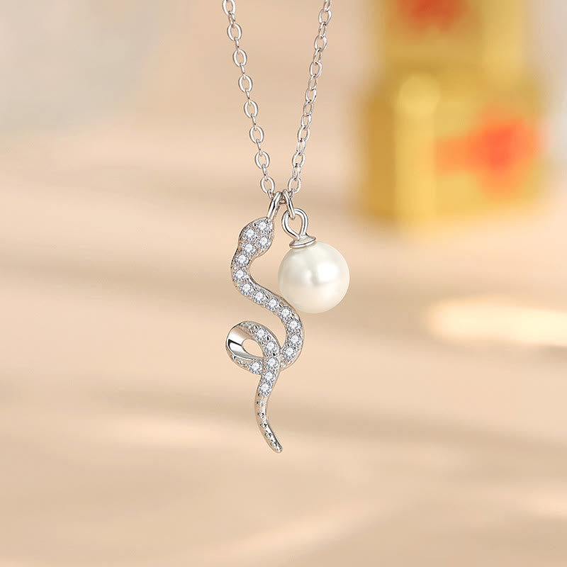 Mythstone 925 Sterling Silver Pearl Year Of The Snake Blessing Sincerity Necklace Pendant