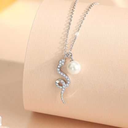 Mythstone 925 Sterling Silver Pearl Year Of The Snake Blessing Sincerity Necklace Pendant