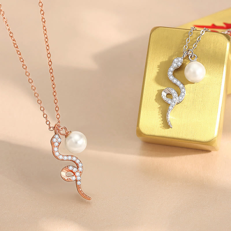 Mythstone 925 Sterling Silver Pearl Year Of The Snake Blessing Sincerity Necklace Pendant