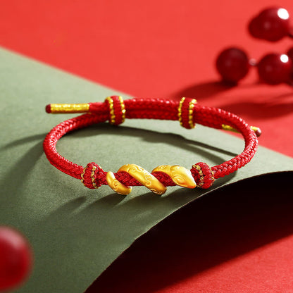 Pulsera de protección del año de la serpiente con hilo rojo de oro 999 de Mythstone