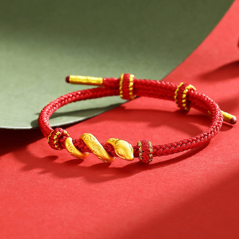 Pulsera de protección del año de la serpiente con hilo rojo de oro 999 de Mythstone