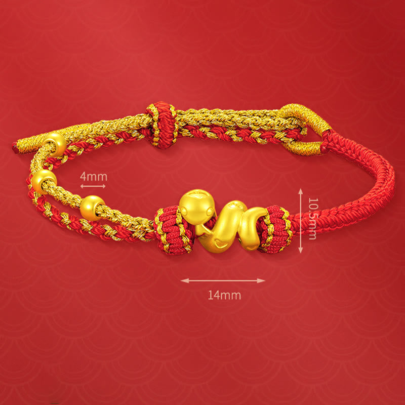 Pulsera de la suerte del año de la serpiente con hilo rojo y cuentas de oro 999 de Mythstone