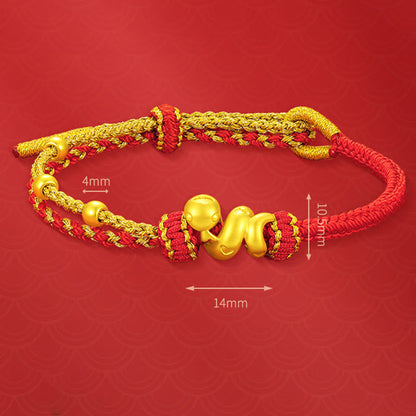 Pulsera de la suerte del año de la serpiente con hilo rojo y cuentas de oro 999 de Mythstone