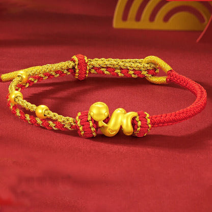 Pulsera de la suerte del año de la serpiente con hilo rojo y cuentas de oro 999 de Mythstone