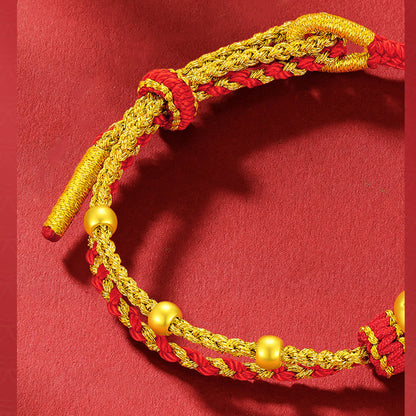 Pulsera de la suerte del año de la serpiente con hilo rojo y cuentas de oro 999 de Mythstone