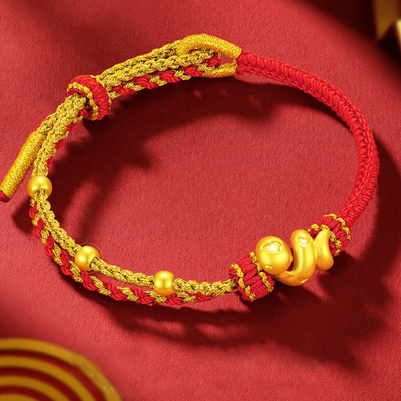 Pulsera de la suerte del año de la serpiente con hilo rojo y cuentas de oro 999 de Mythstone