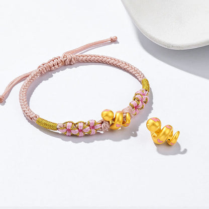 Mythstone 999 Gold Beads Enamel Pink Rope Year Of The Snake Luck Bracelet