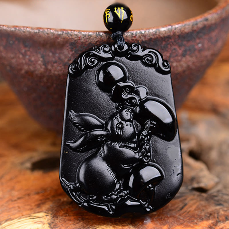 Mythstone Chinese Zodiac Obsidian Purification Fulfilment Necklace Pendant