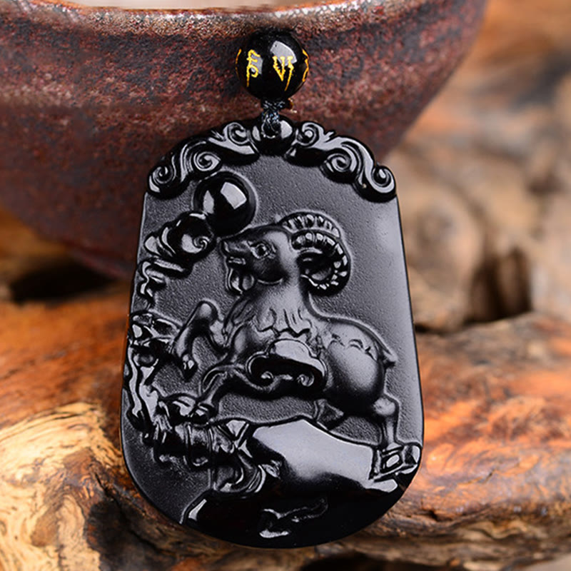 Mythstone Chinese Zodiac Obsidian Purification Fulfilment Necklace Pendant