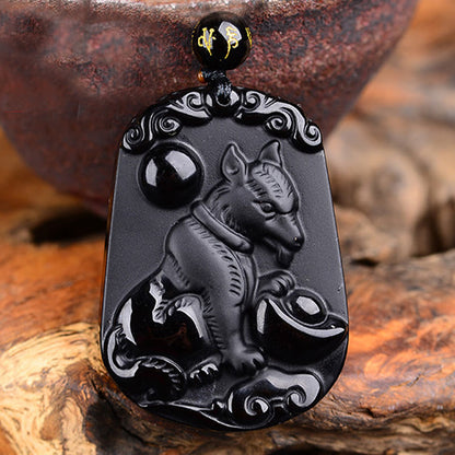 Mythstone Chinese Zodiac Obsidian Purification Fulfilment Necklace Pendant