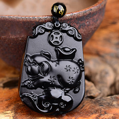 Mythstone Chinese Zodiac Obsidian Purification Fulfilment Necklace Pendant