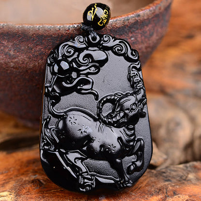 Mythstone Chinese Zodiac Obsidian Purification Fulfilment Necklace Pendant