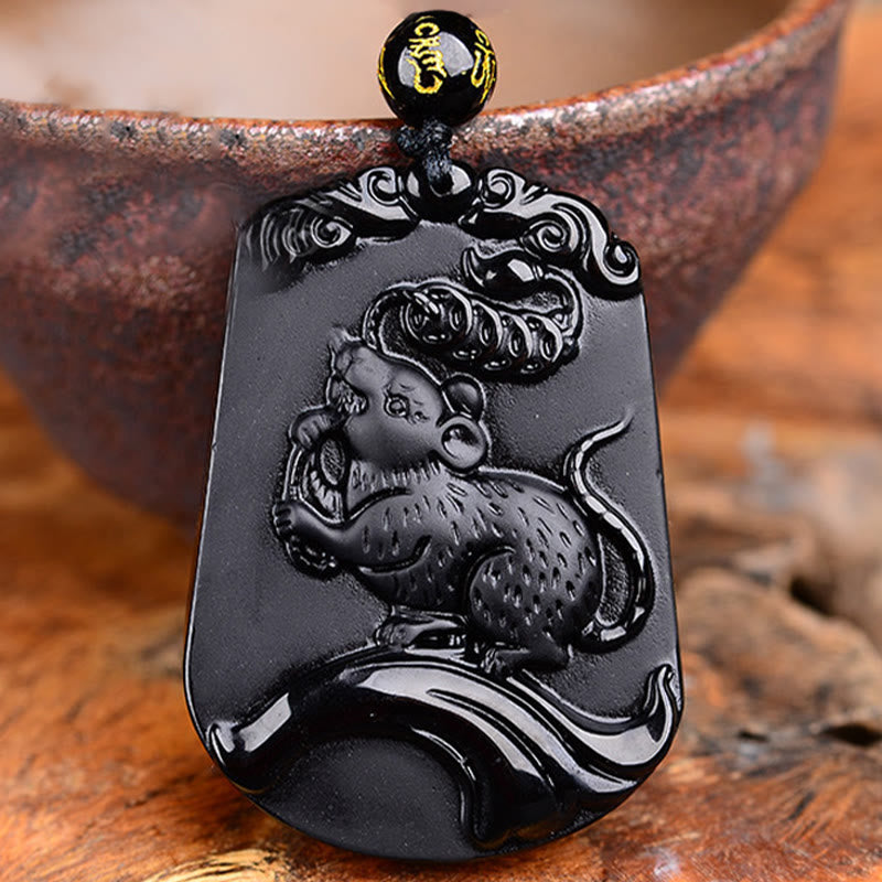 Mythstone Chinese Zodiac Obsidian Purification Fulfilment Necklace Pendant