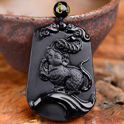 Mythstone Chinese Zodiac Obsidian Purification Fulfilment Necklace Pendant