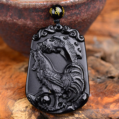 Mythstone Chinese Zodiac Obsidian Purification Fulfilment Necklace Pendant