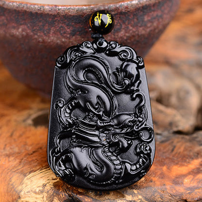 Mythstone Chinese Zodiac Obsidian Purification Fulfilment Necklace Pendant