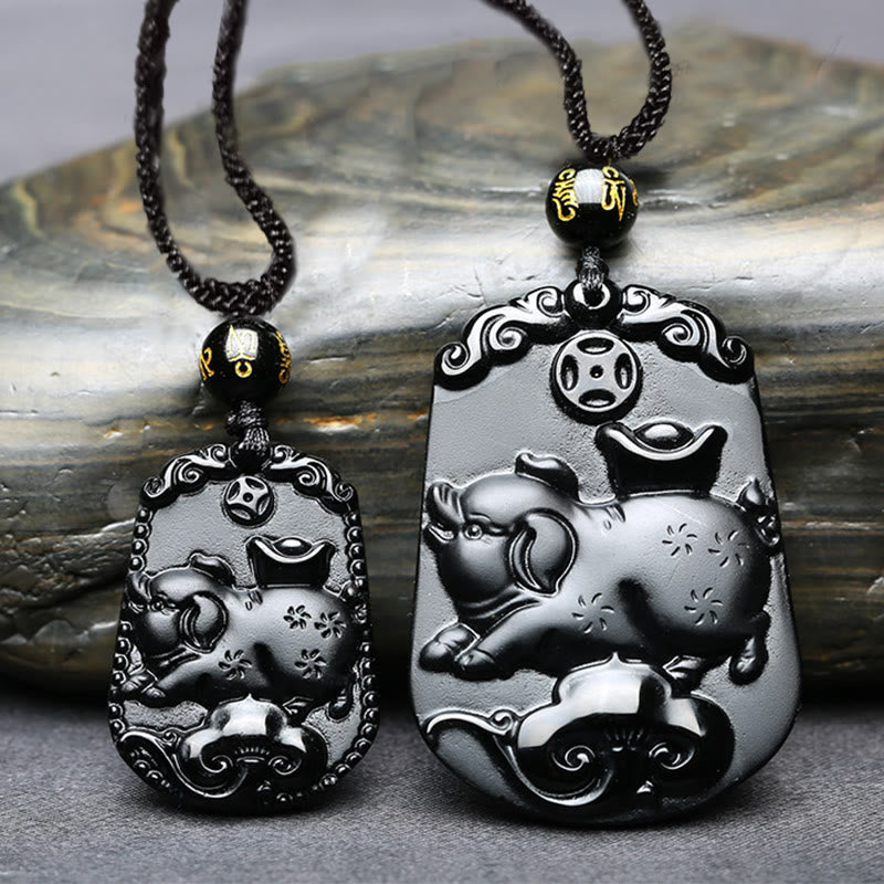 Mythstone Chinese Zodiac Obsidian Purification Fulfilment Necklace Pendant