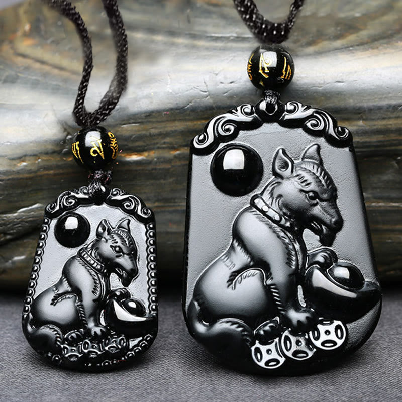 Mythstone Chinese Zodiac Obsidian Purification Fulfilment Necklace Pendant