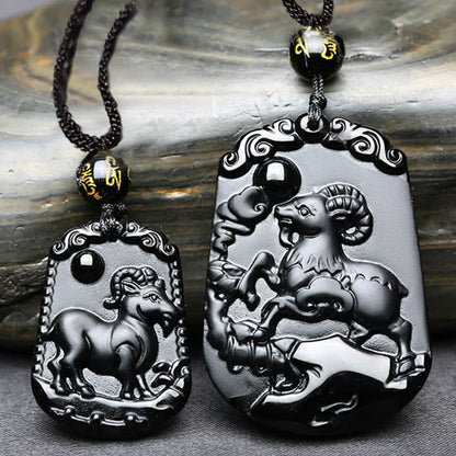 Mythstone Chinese Zodiac Obsidian Purification Fulfilment Necklace Pendant