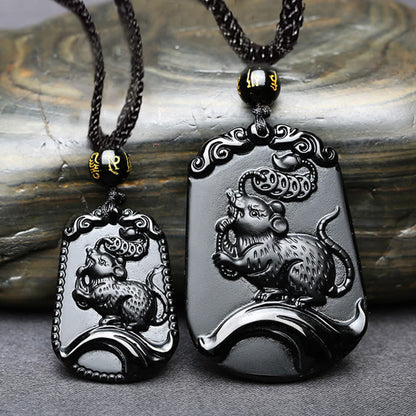 Mythstone Chinese Zodiac Obsidian Purification Fulfilment Necklace Pendant