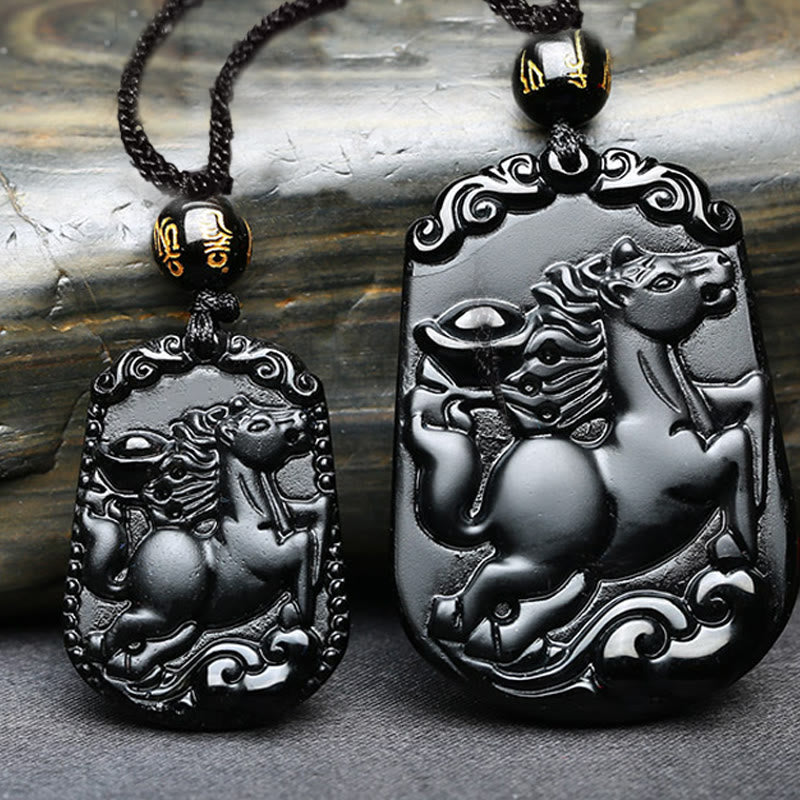 Mythstone Chinese Zodiac Obsidian Purification Fulfilment Necklace Pendant