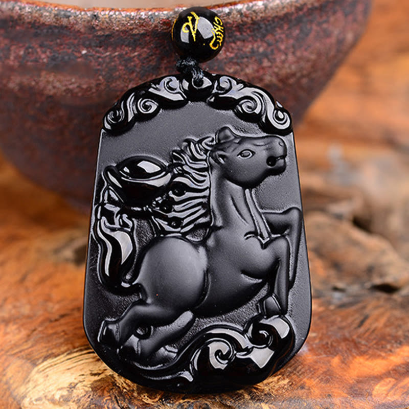 Mythstone Chinese Zodiac Obsidian Purification Fulfilment Necklace Pendant