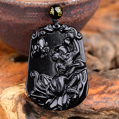 Mythstone Chinese Zodiac Obsidian Purification Fulfilment Necklace Pendant