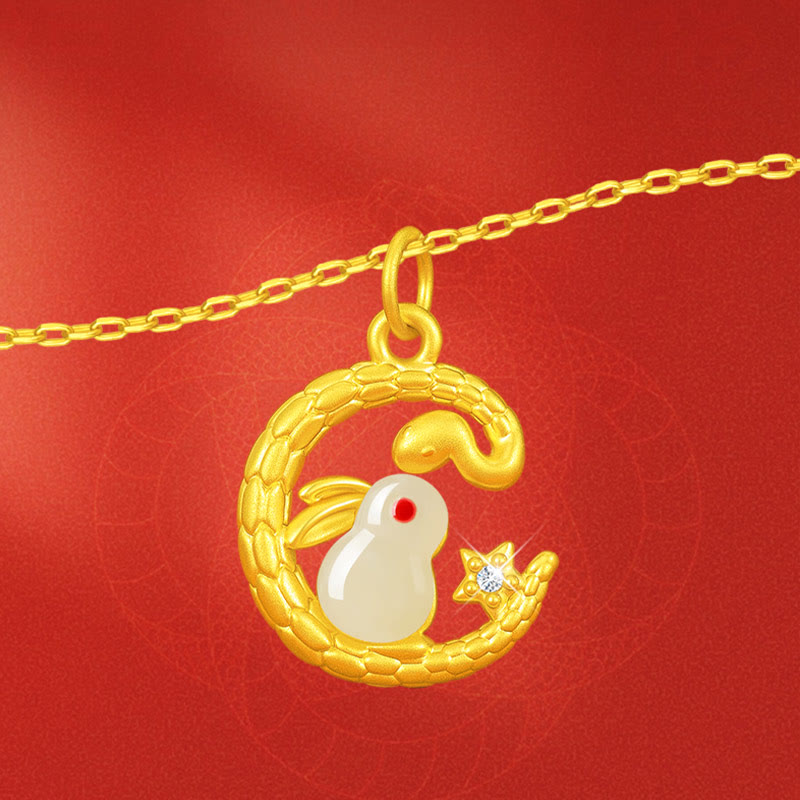 Mythstone 999 Gold Snake Around Rabbit Year Of The Snake Luck Necklace Pendant