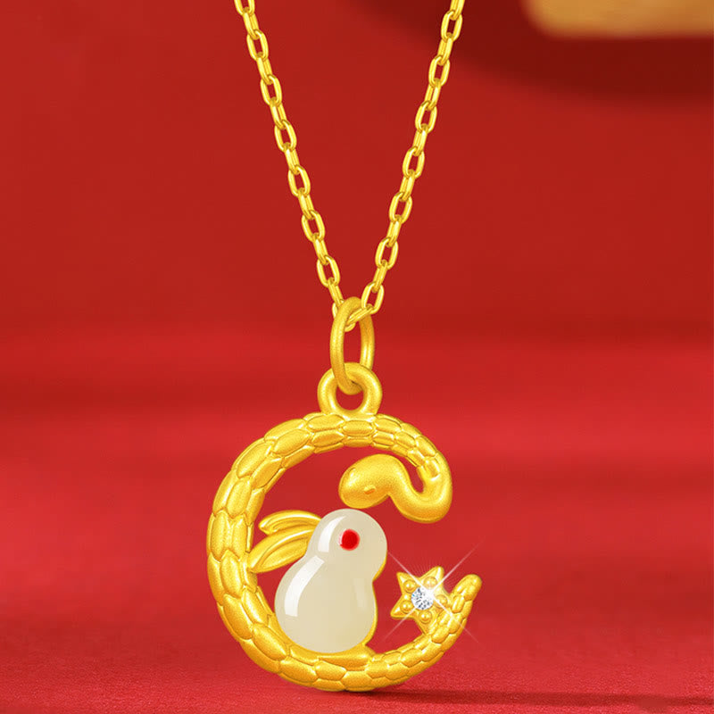 Mythstone 999 Gold Snake Around Rabbit Year Of The Snake Luck Necklace Pendant