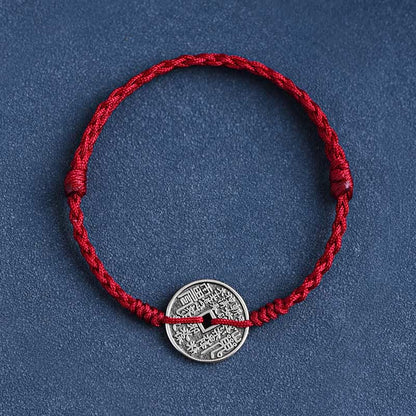 Mythstone 925 Sterling Silver Coin Protection Braided Bracelet Anklet