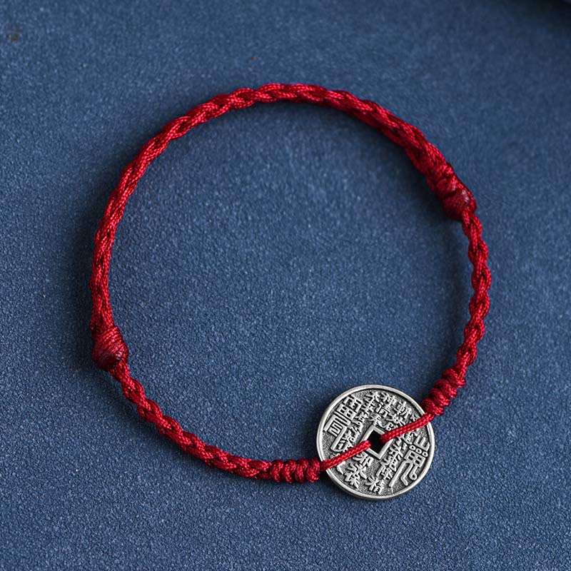 Mythstone 925 Sterling Silver Coin Protection Braided Bracelet Anklet