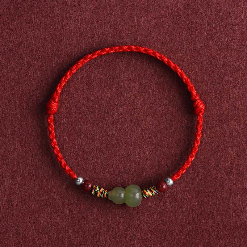 Mythstone Natural Hetian Jade Gourd Protection Luck Braided Bracelet Anklet