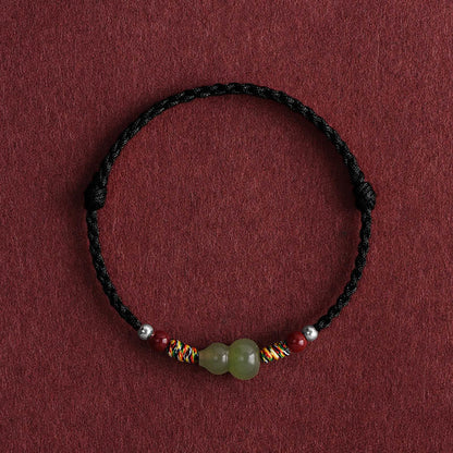 Mythstone Natural Hetian Jade Gourd Protection Luck Braided Bracelet Anklet