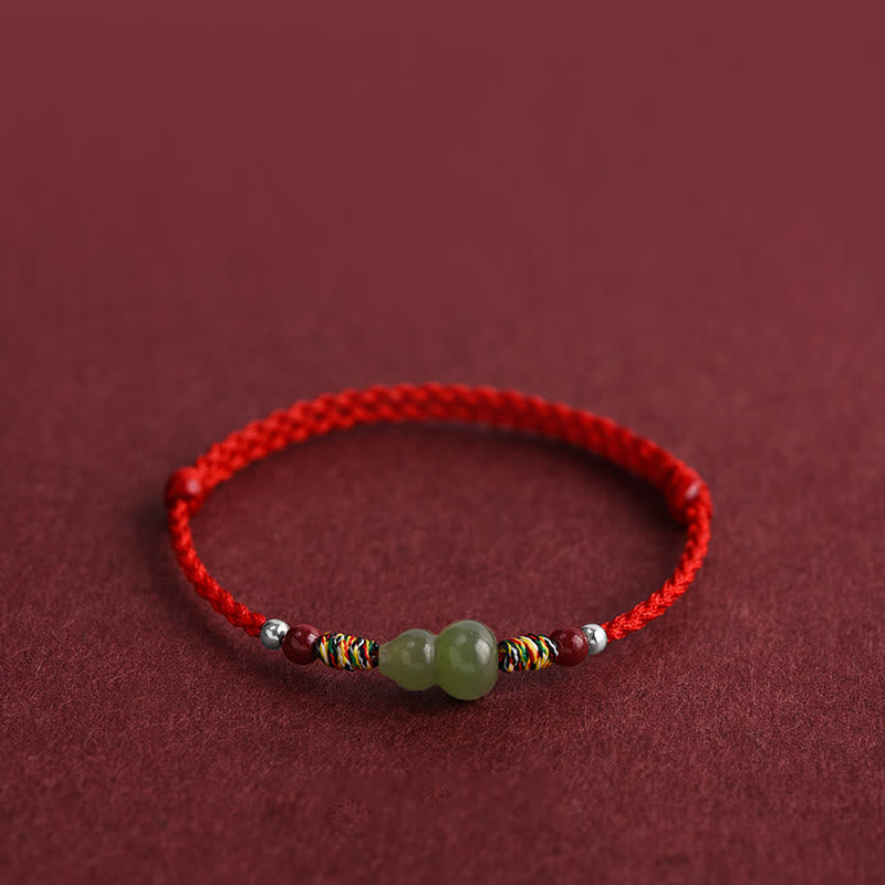 Mythstone Natural Hetian Jade Gourd Protection Luck Braided Bracelet Anklet